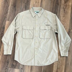 ExOfficio Buzz off shirt light tan long sleeve button up shirt size medium
